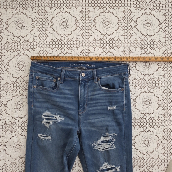 American Eagle Outfitters Blue Distressed  Jeggings Size 12 X-Long - Picture 6 of 7